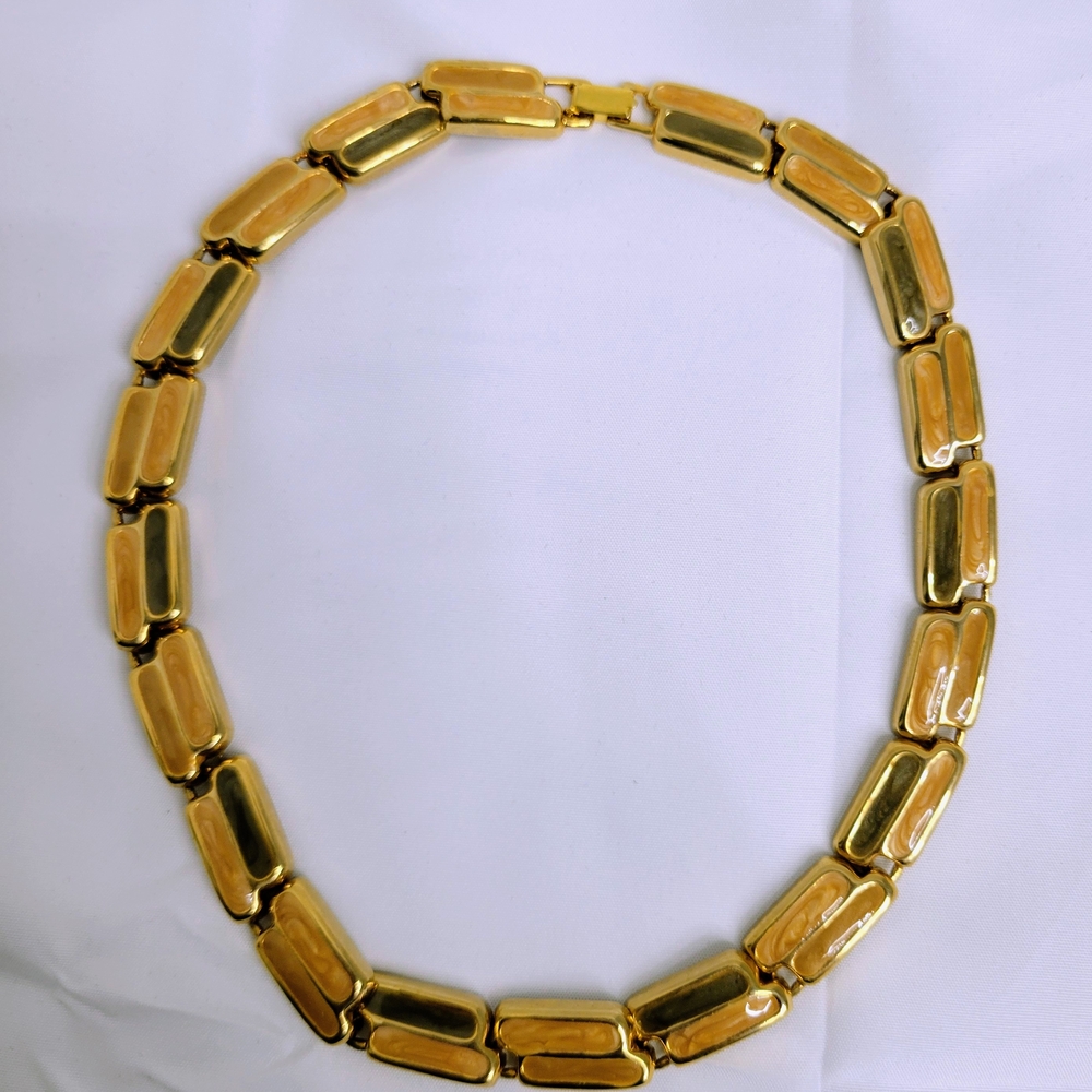 Polished Gold Rectangular Link Necklace for Women